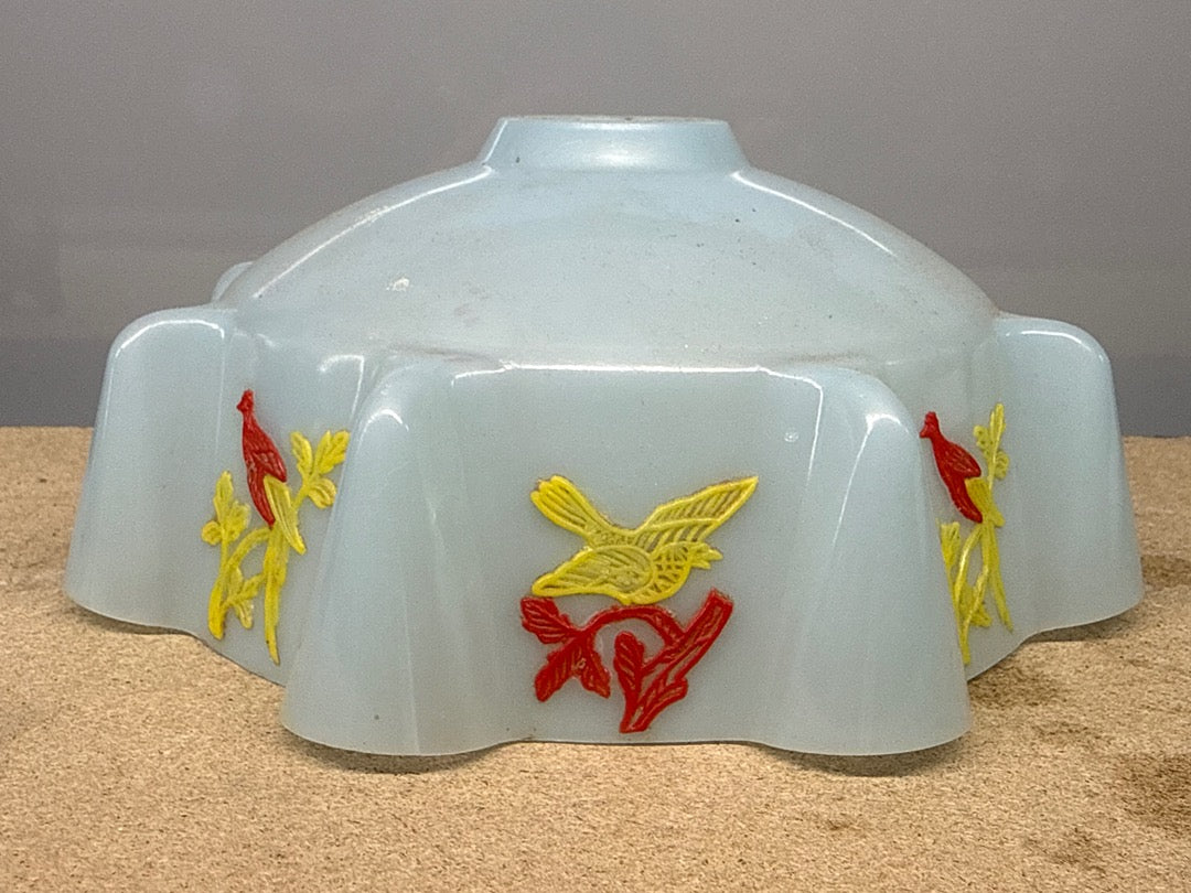 Abat-jour – Opaline – Luminaire – Cloche bleu décor oiseaux
