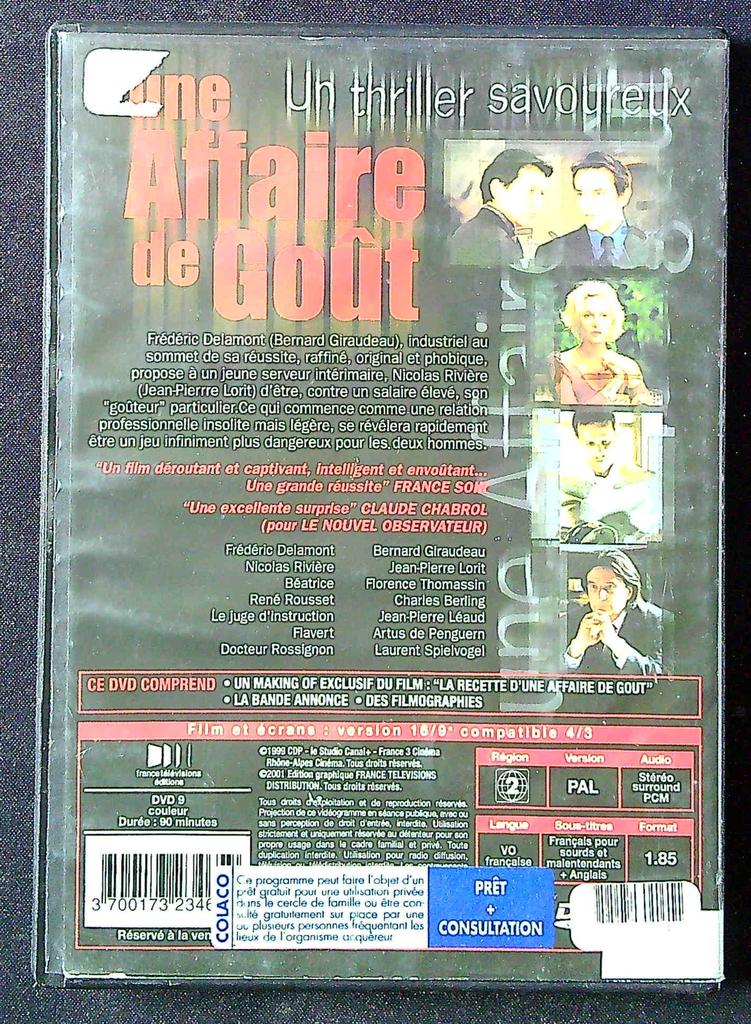 Dvd Une Affaire de Goût – Bernard Rapp – Divertissement – Thriller savoureux