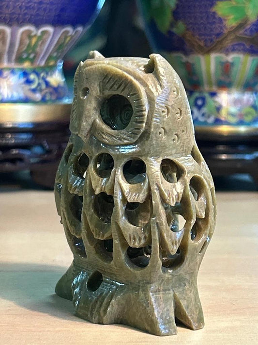 Statuette sculpté Chouette / Hibou en pierre naturel
