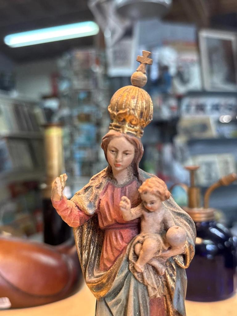 Statuette – Vierge Marie À L'enfant – Sculpture En Bois