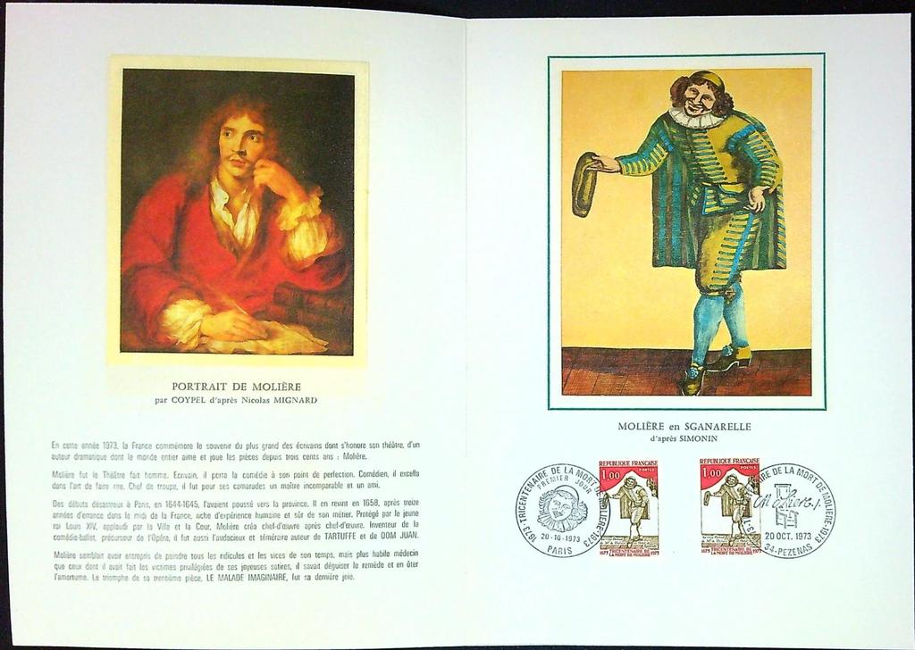 Tricentenaire de Molière Enveloppe Dépliant Timbre 1er jour Encart Fdc Yvert et Tellier