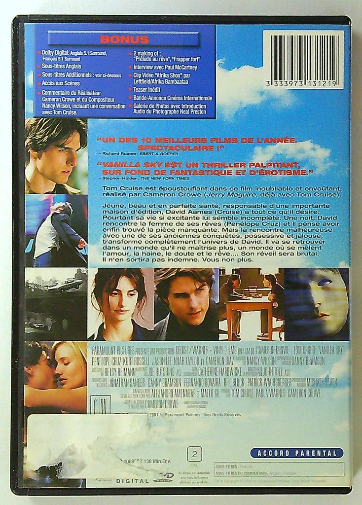 Dvd Vanilla Sky Tom Cruise Paramount