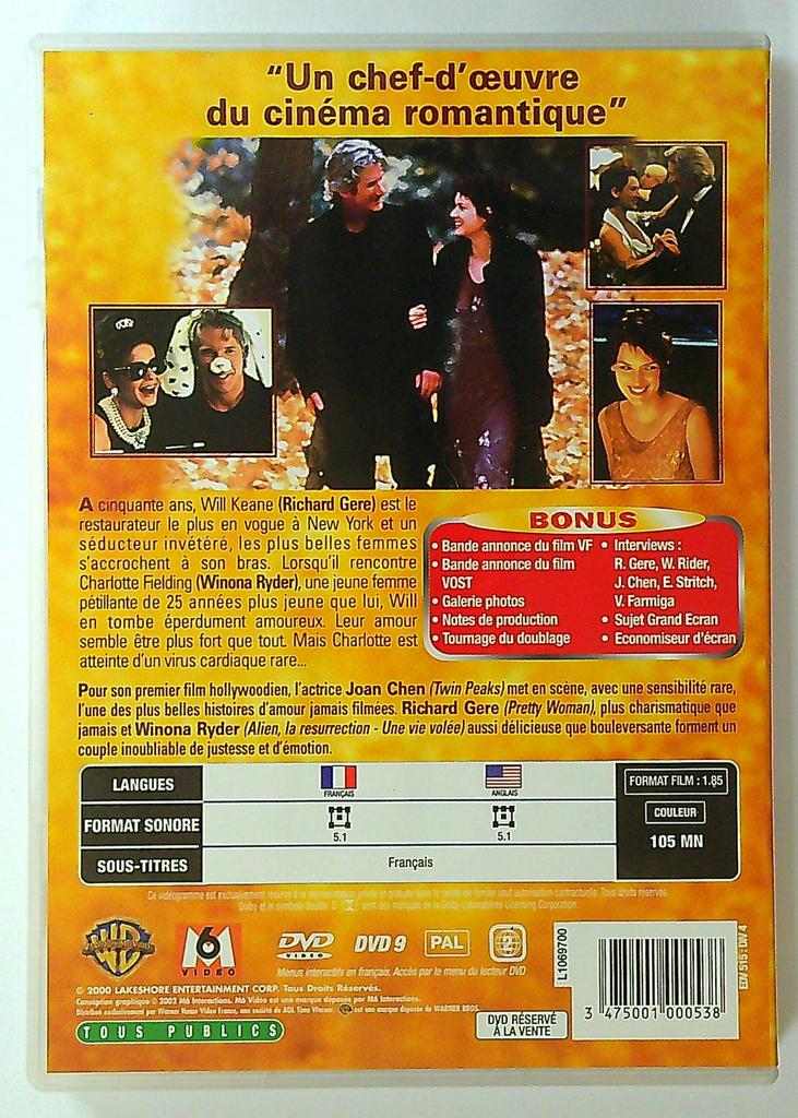 Dvd Un automne à New York richard Gere Winona Ryder