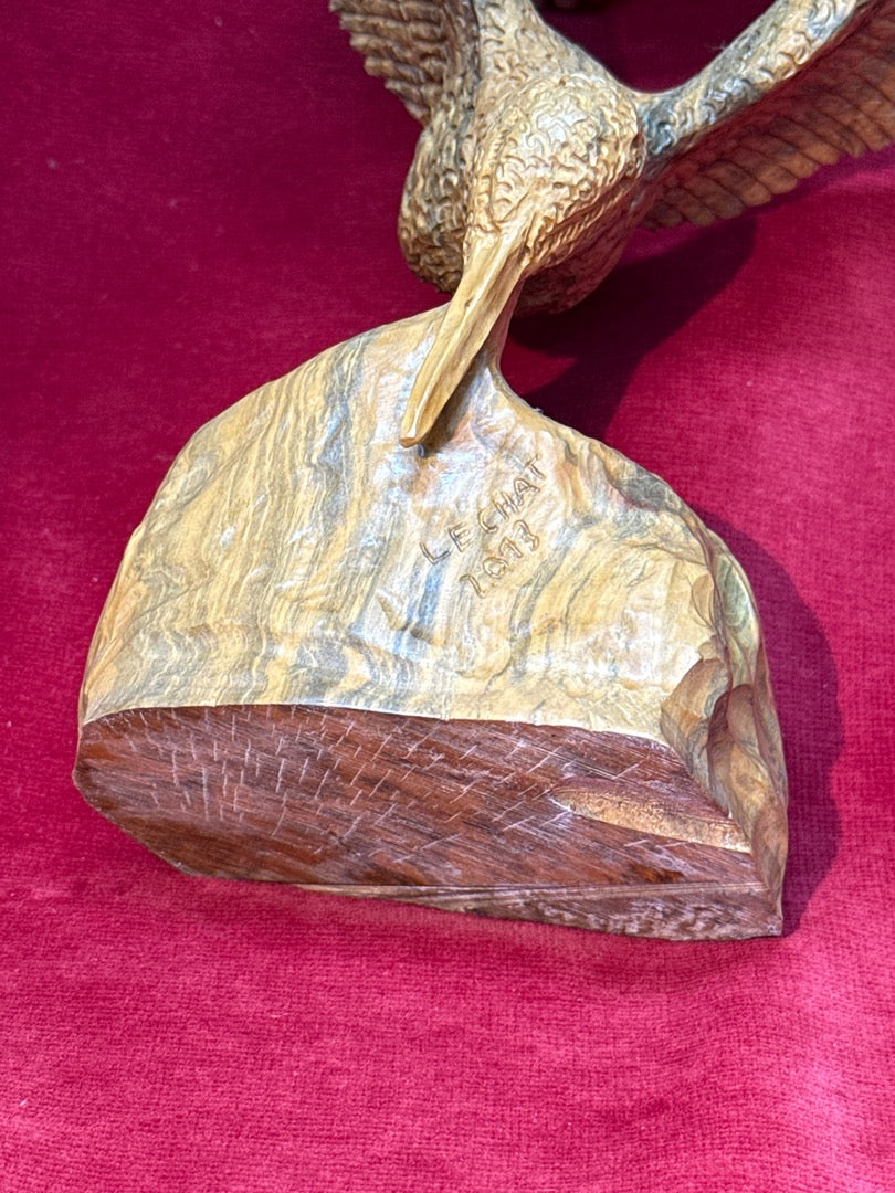 Sculpture bois oiseaux colibris Lechat 1973