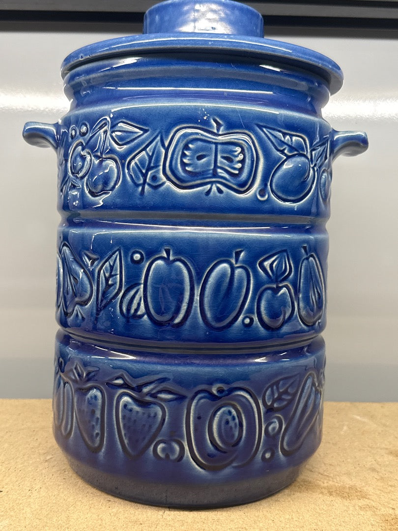 Pot à Rumtopf – W. Germany – Cuisine – Grès Bleu Décor Fruits