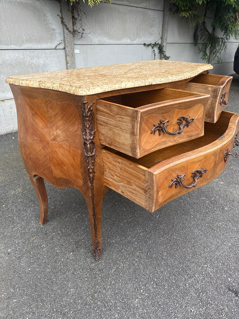 Commode Baroque - Bois Et Marbre - Mobilier - Style Louis Xv