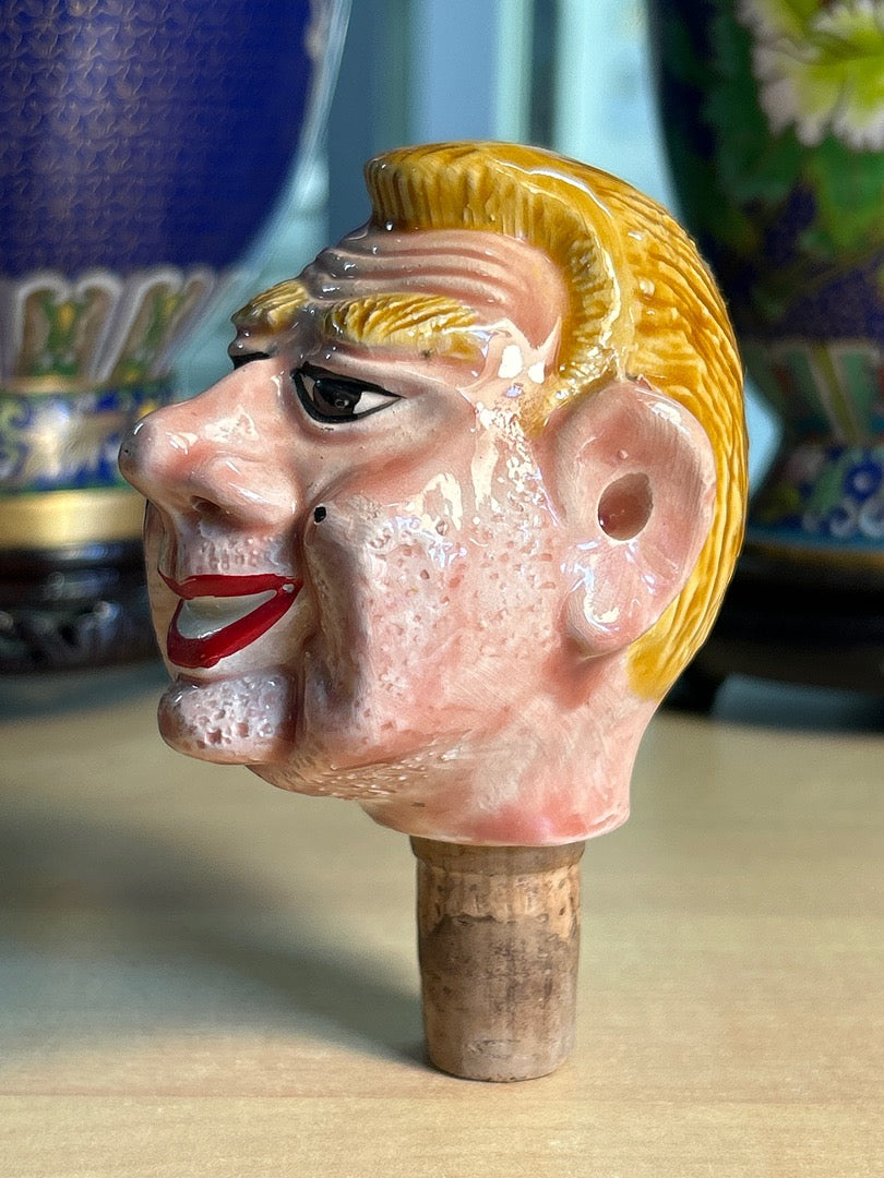 Bouchon de bouteille – Vintage – Art de la table – Tête cheveux jaune humoristique