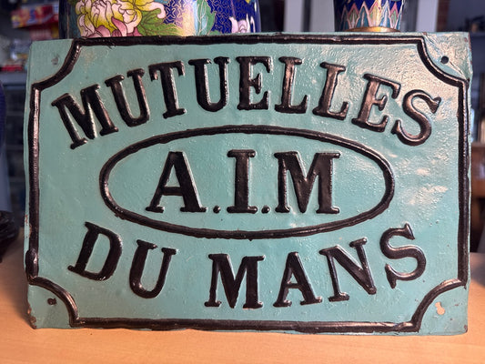 Plaque – Mutuelles du Mans – Enseigne – Tôle turquoise