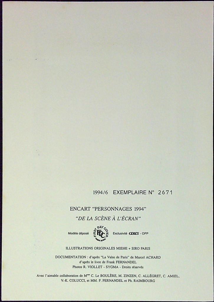 De La Scène à L'écran Enveloppe Dépliant Timbre 1er jour Encart Fdc Yvert et Tellier