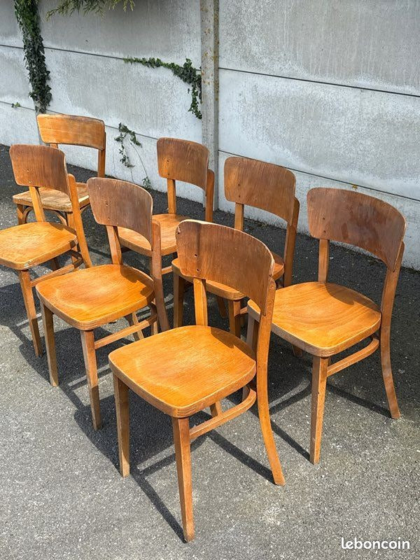 Lot de 7 chaises Bistrot – Thonet - Baumann – Mobilier – Bois courbé vintage