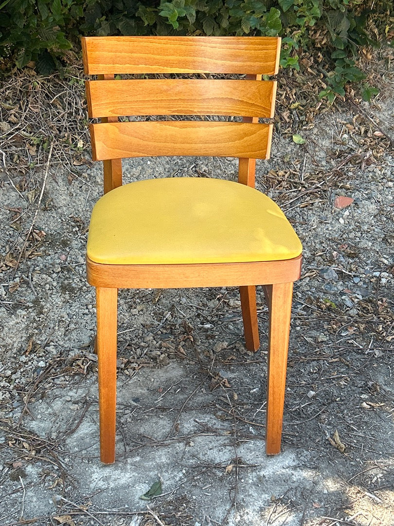 Chaise de bureau – Baumann – Bureau – Bois et skaï jaune