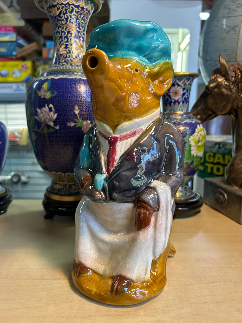Pichet barbotine cochon garçon de café