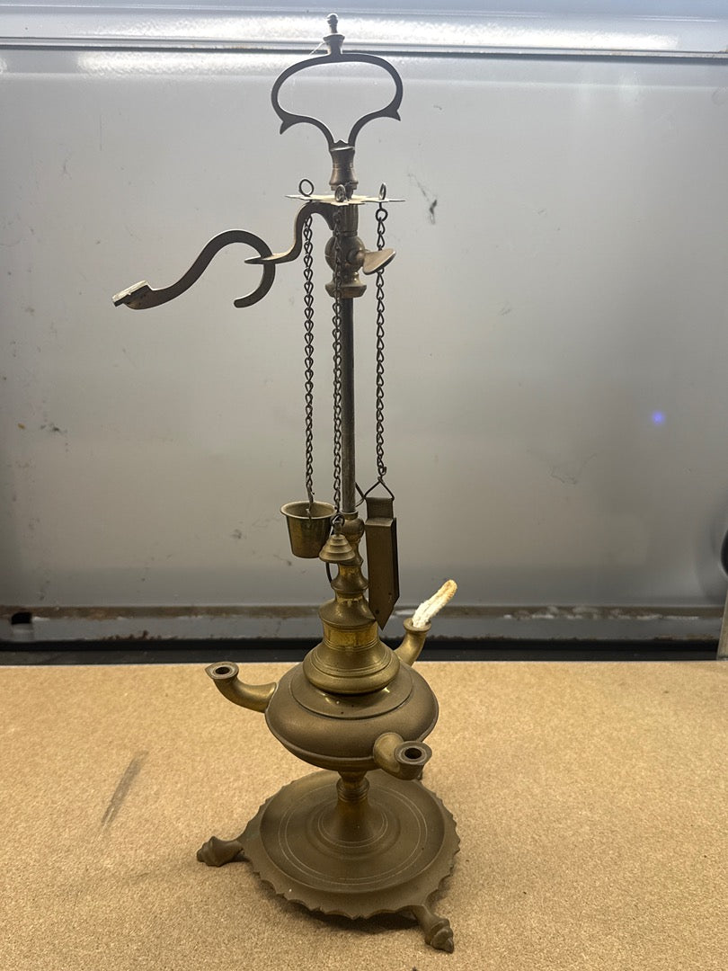 Lampe à huile – Vintage – Luminaire – En laiton à trois becs