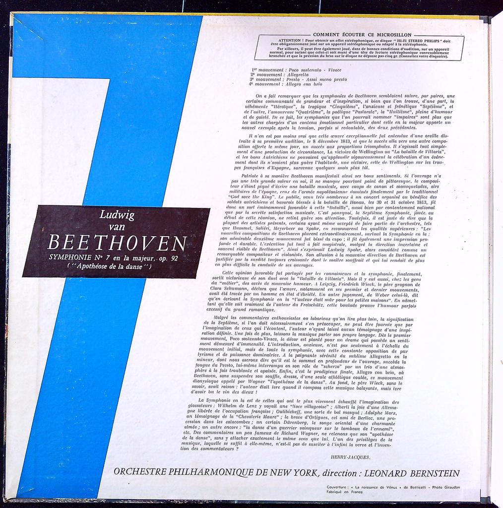 Vinyle – Beethoven Symphonie N° 7 – Musique classique – Édition Philips