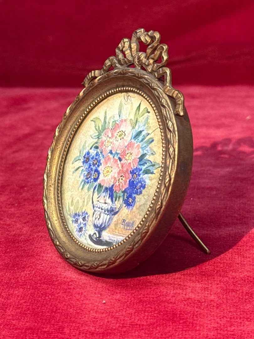 Petit cadre photo rond en laiton style Louis Xvi