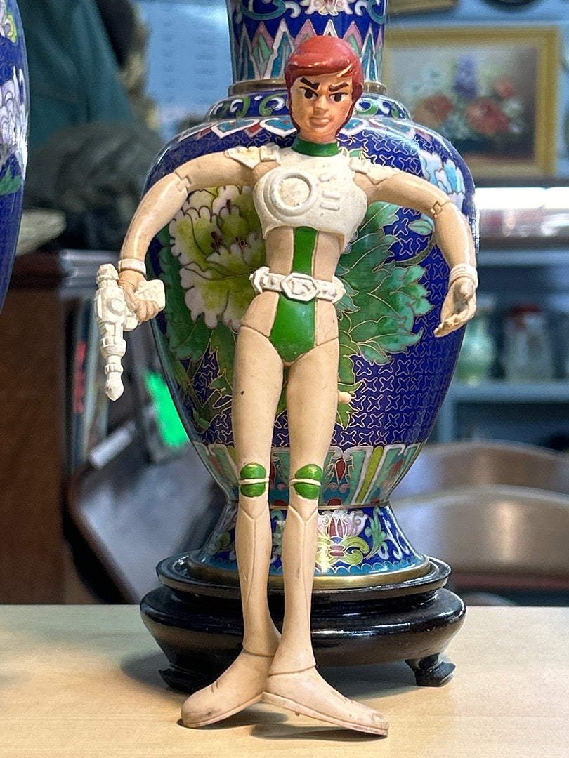 Figurine vintage Capitaine Flam personnage de dessin animé espace blanc vert