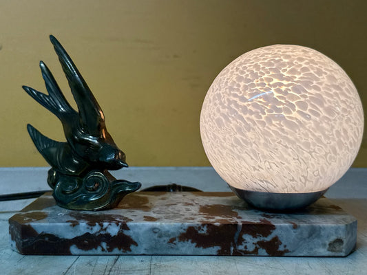 Lampe de bureau – Socle en marbre et oiseau