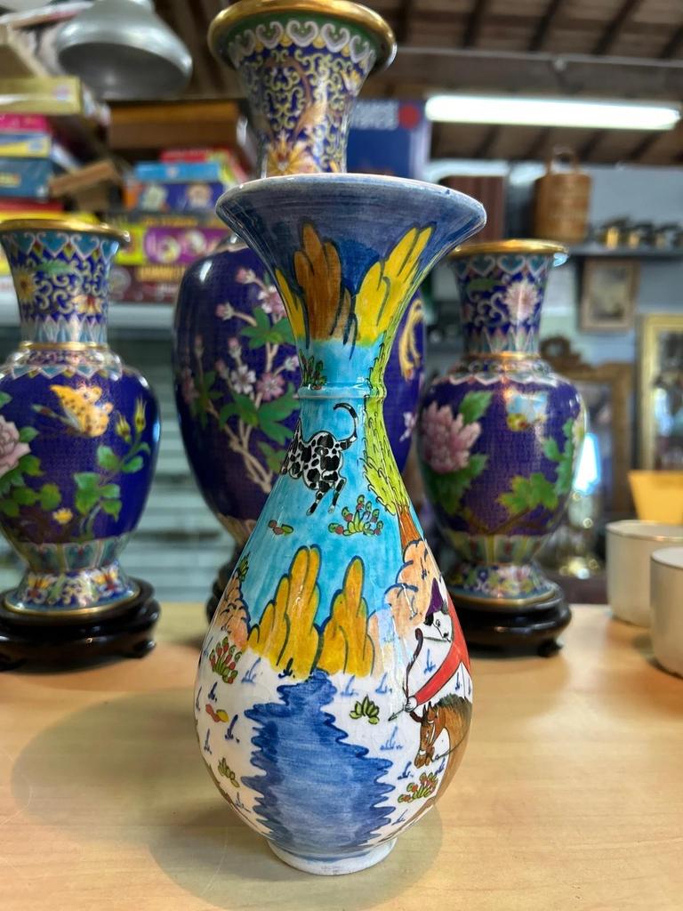 Vintage rare vase Altin Gini en Faience émaillée turque kutahya fait main signé
