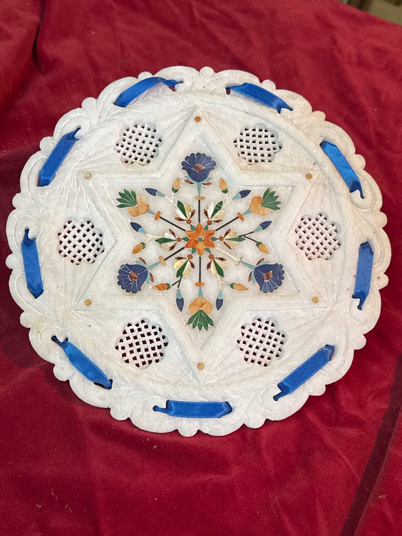 Plaque marbre blanc – Artisanat – Ornement – Pietra Dura