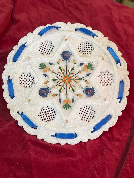 Plaque marbre blanc – Artisanat – Ornement – Pietra Dura