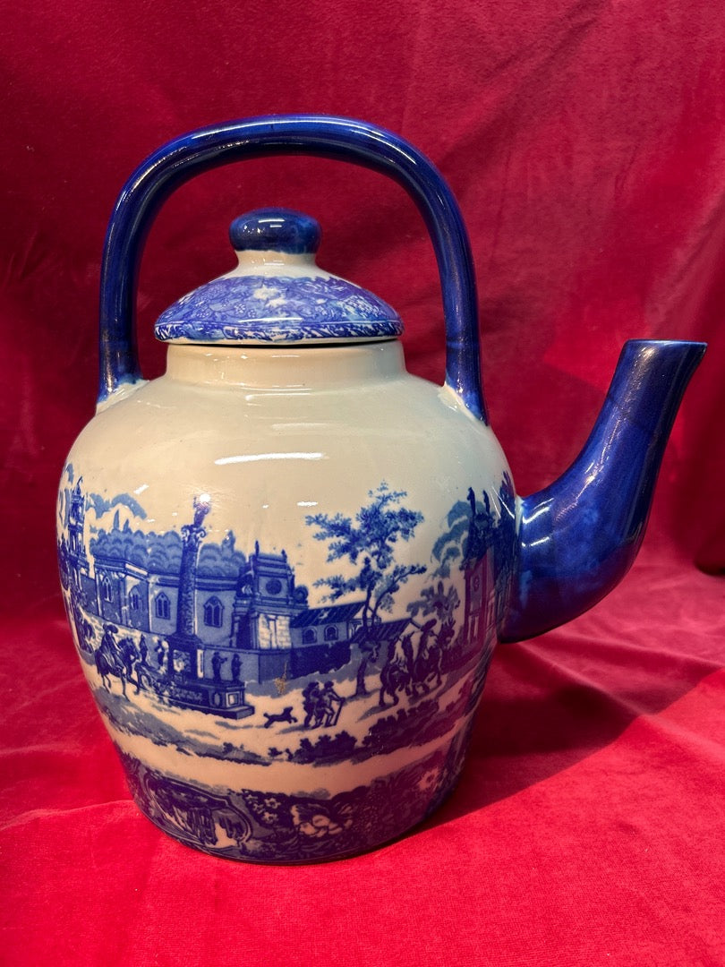 Grande théière Victoria Ware bleue et blanche