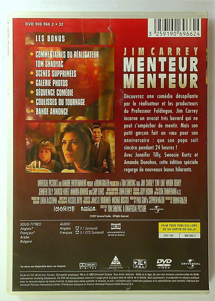 Dvd Menteur Menteur avec Jim Carrey Édition Spéciale