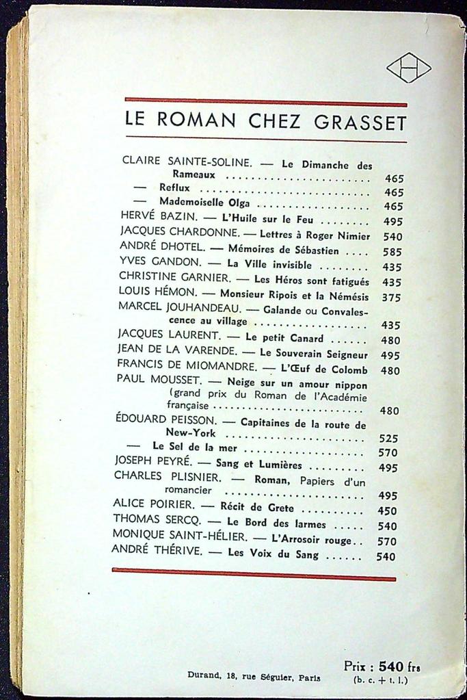 Livre – L'office des ténèbres – Littérature – Dédicacé 1955