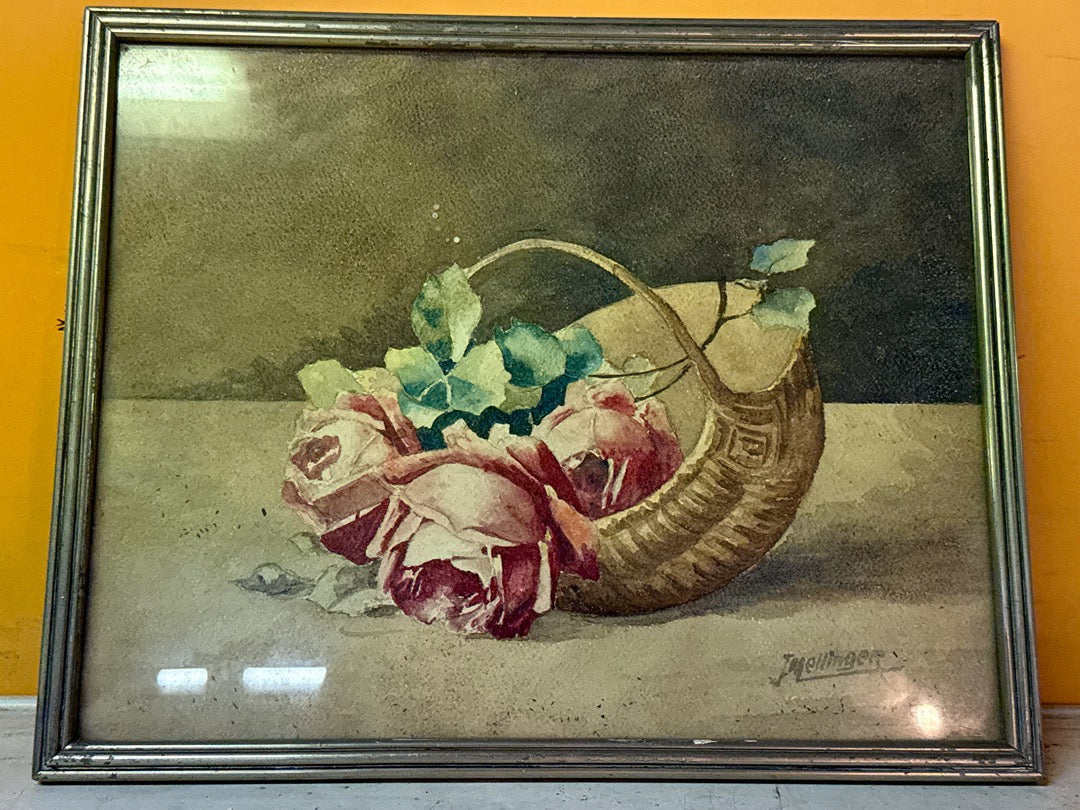 Peinture J. Mellinger – Roses et panier