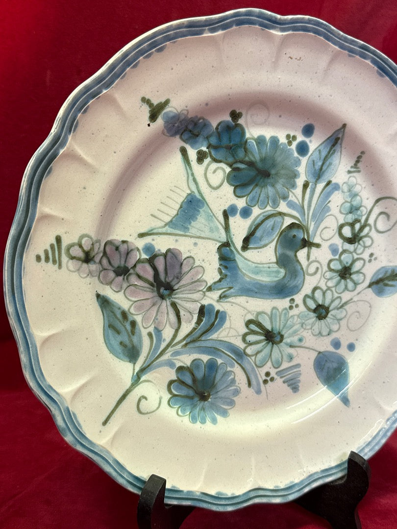 Assiette plate en céramique motif oiseau et fleurs