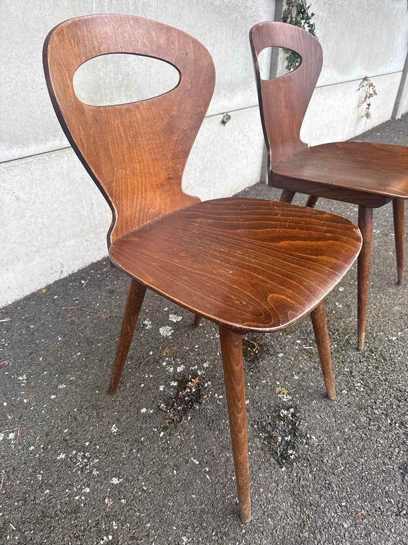 Paire de chaises – Style Baumann Fourmi – Bois vintage bistrot