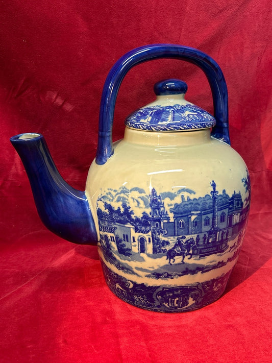 Grande théière Victoria Ware bleue et blanche