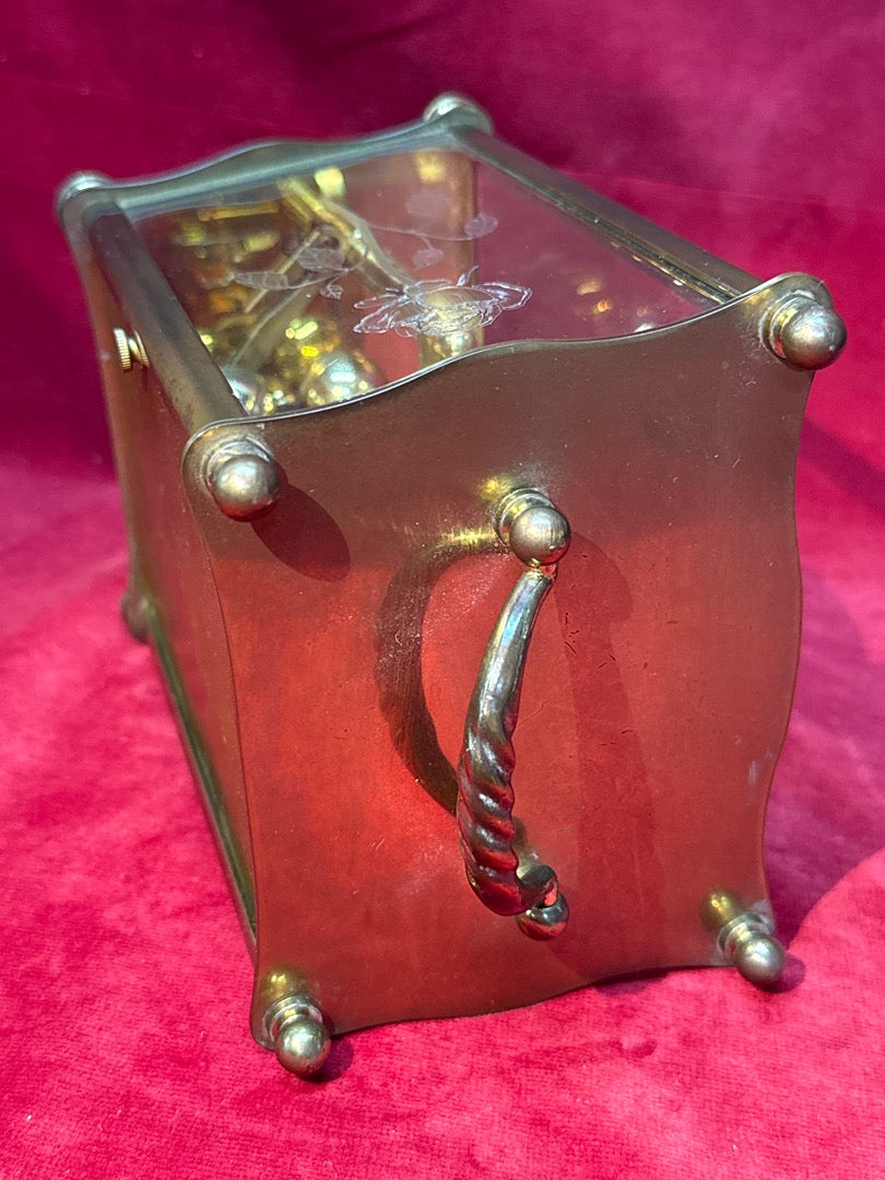 Pendule cage Haller mouvement mécanique bronze et verre