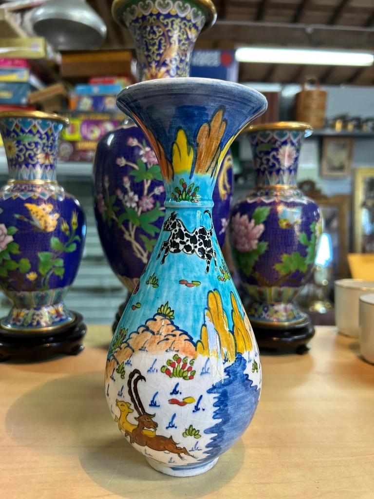 Vintage rare vase Altin Gini en Faience émaillée turque kutahya fait main signé