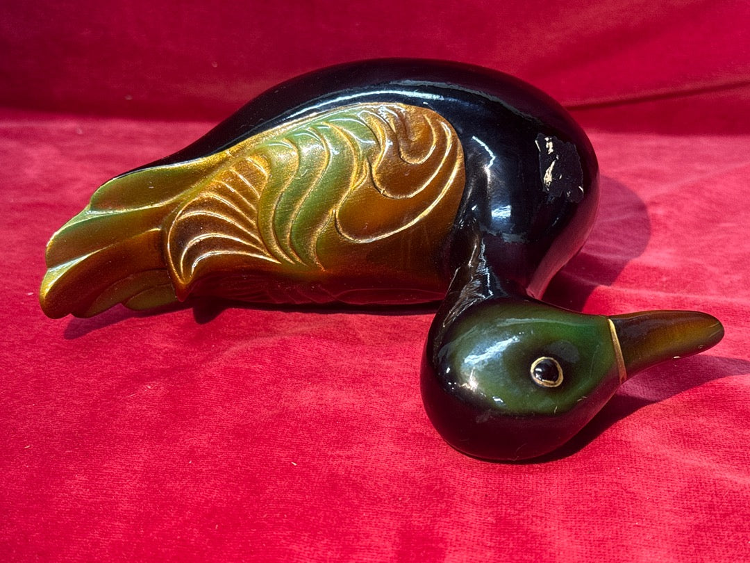 Statuette canard noire et verte