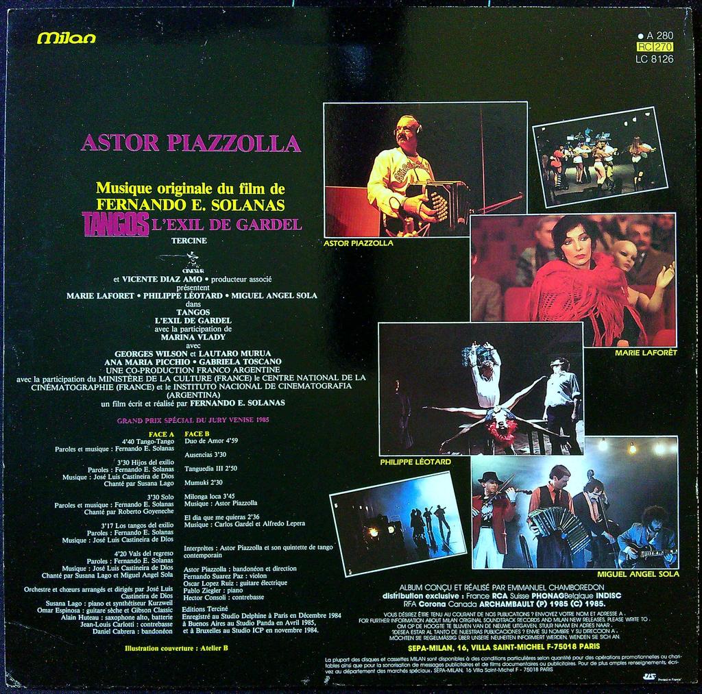 Vinyle 33t – Astor Piazzolla – Tangos l'exil de Gardel – Bof Milan
