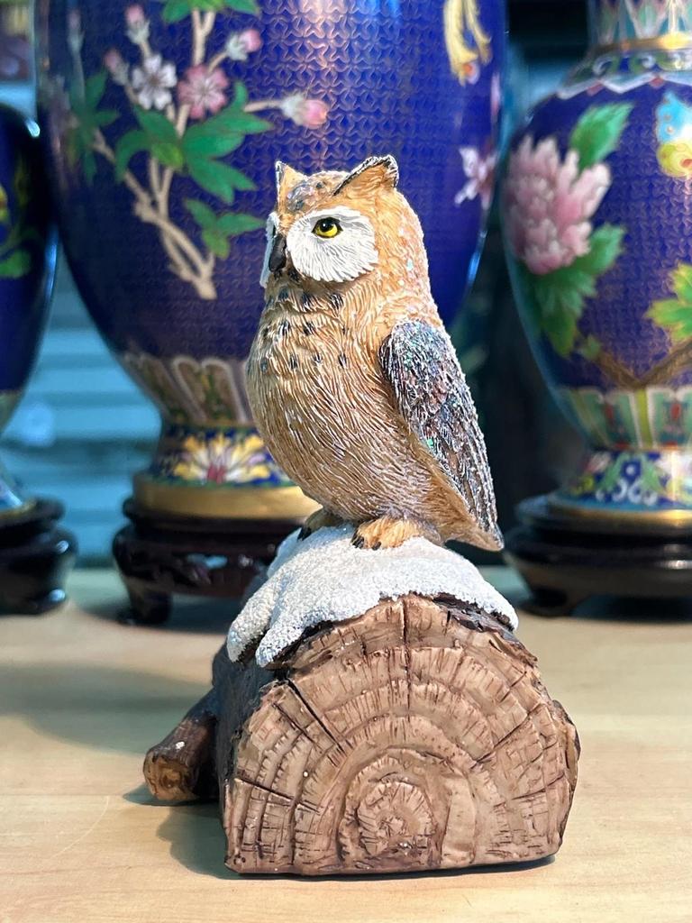 Statuette sculpté Chouette / Hibou poser sur une branche