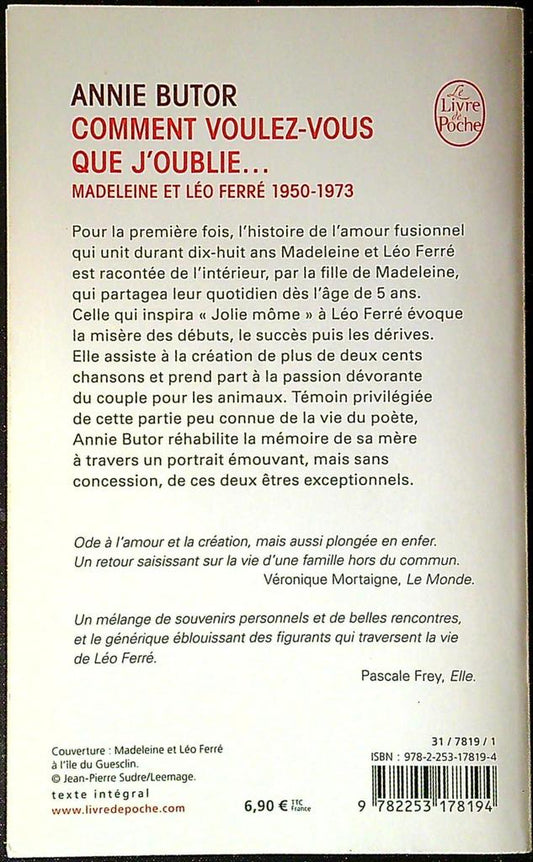 Livre – Le Livre de Poche – Non-fiction – Léo Ferré Annie Butor