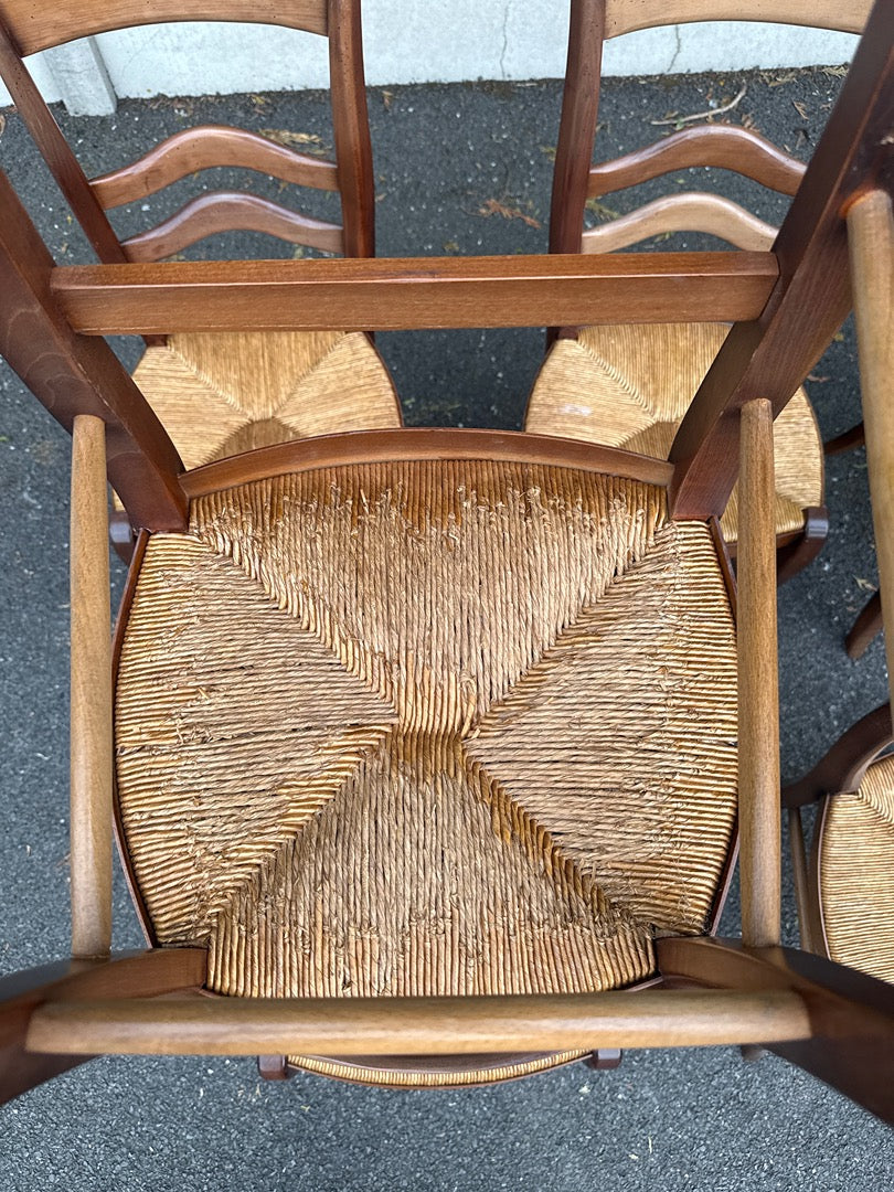 Lot de 6 chaises en bois et paille style rustique