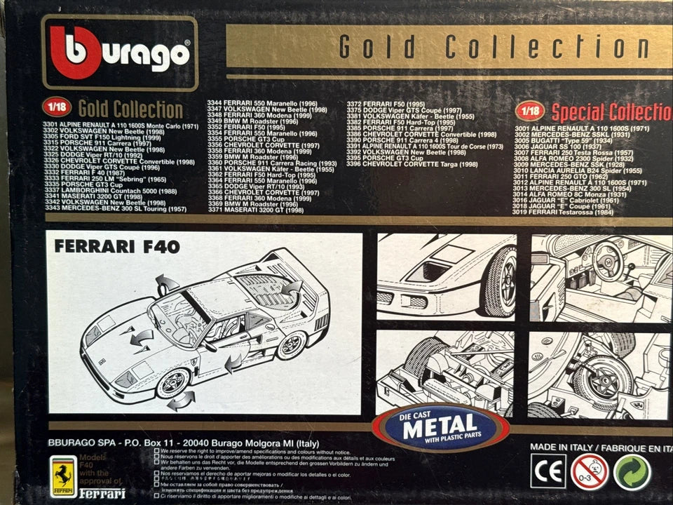 ferrari F40 1987 Cod. 3401 Gold Collection Burago 1/18