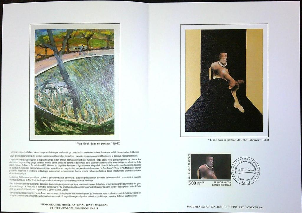 Art Contemporain Europe Francis Bacon Enveloppe Dépliant Timbre 1er jour Encart Fdc Yvert et Tellier