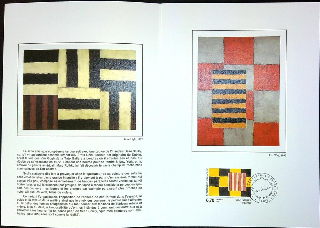 Art Contemporain Europe Sean Scully Enveloppe Dépliant Timbre 1er jour Encart Fdc Yvert et Tellier