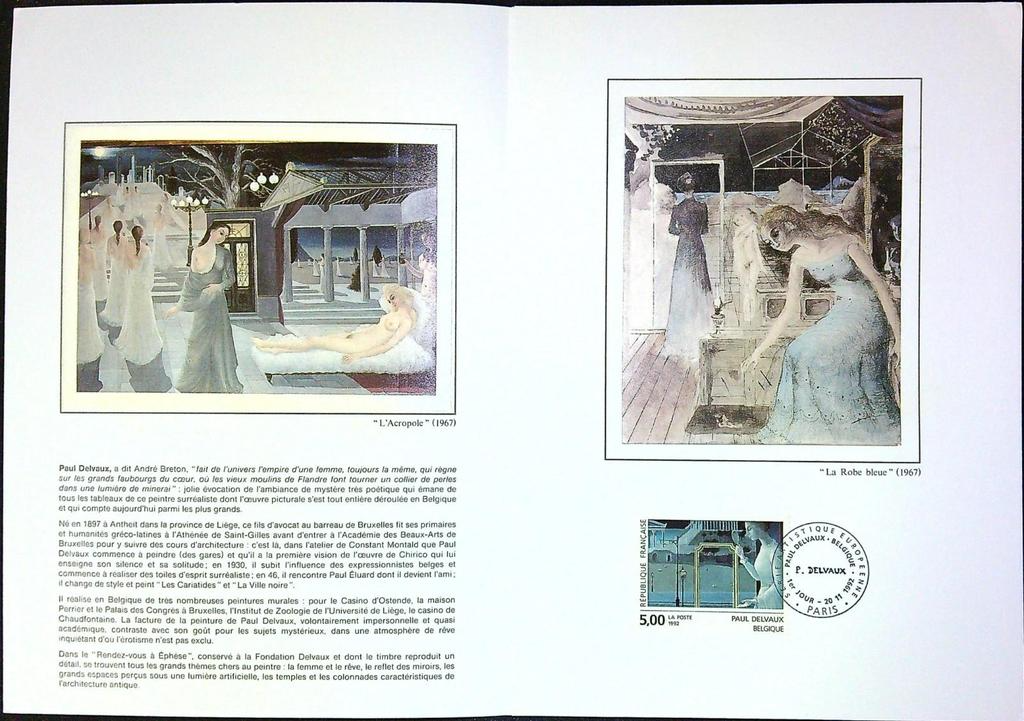 Art Contemporain Europe Paul Delvaux Enveloppe Dépliant Timbre 1er jour Encart Fdc Yvert et Tellier