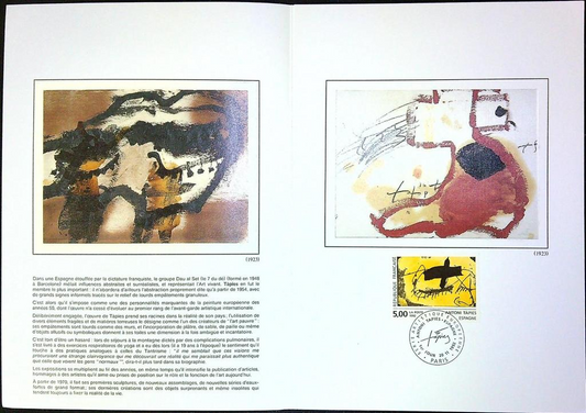 Art Contemporain Europe Antoni Tapies Enveloppe Dépliant Timbre 1er jour Encart Fdc Yvert et Tellier