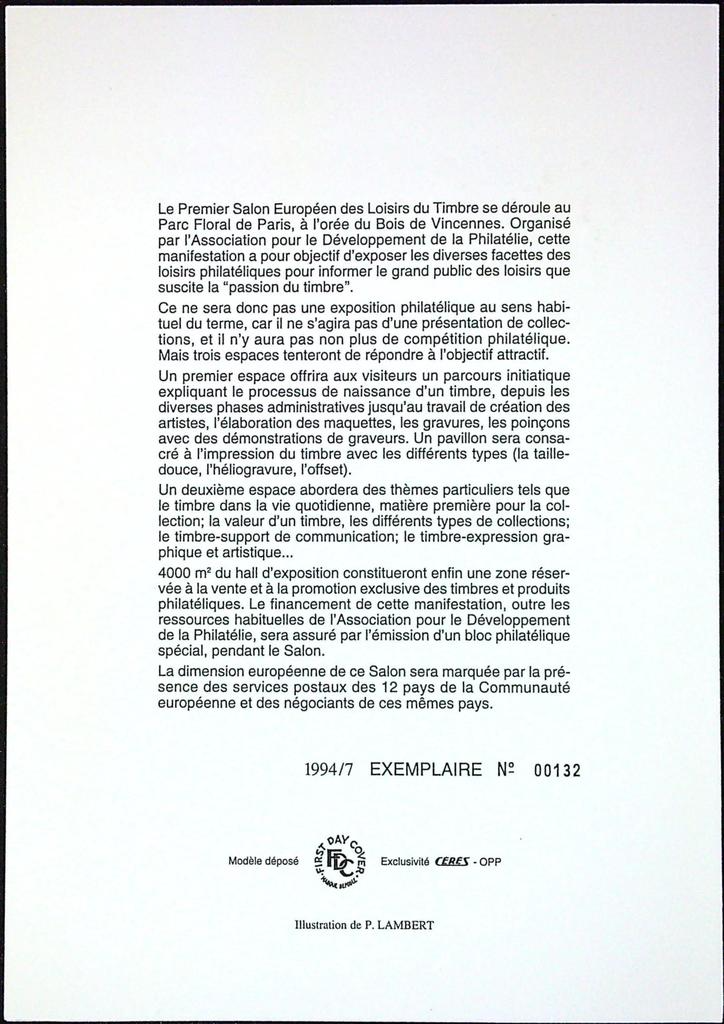 Le Salon du Timbre Enveloppe Dépliant Timbre 1er jour Encart Fdc Yvert et Tellier