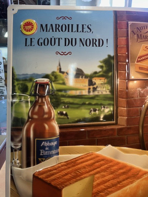 Plaque Tôle Publicitaire Fromage Maroilles Nouvion No émaillé