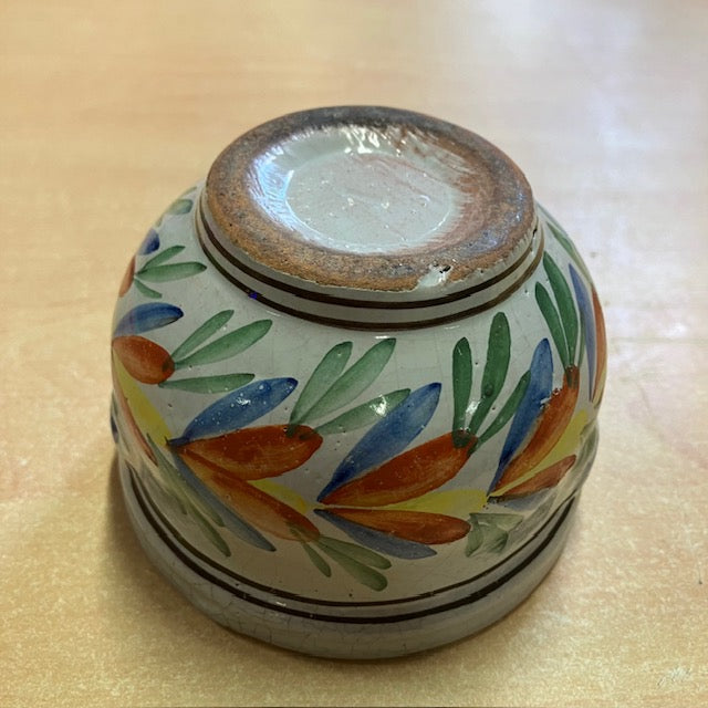 Ancien Petit Pot Rond En Faïence, Décor Feuillage