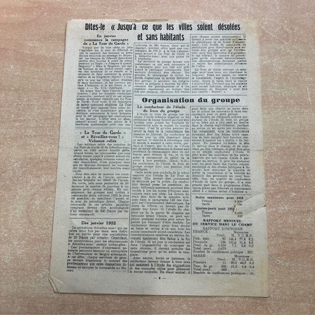 Décembre 1951 Rare Publication Informateur Paris Watch-Tower Jéhovah