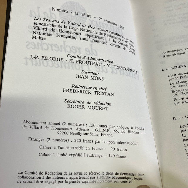 Livre, Travaux De La Loge Nationale De Recherches Villard De Honnecourt, 2 eme Série, Numéro 7