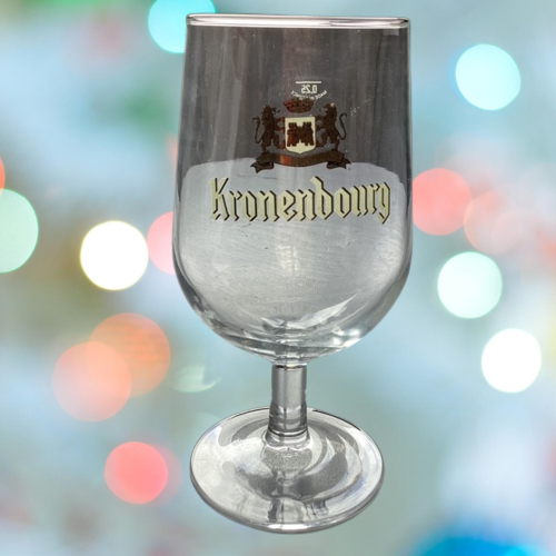 Ensemble De 6 Verres A Pied, Bière Kronenbourg, Ecriture Blanche, Logo Dorée Et Blanc