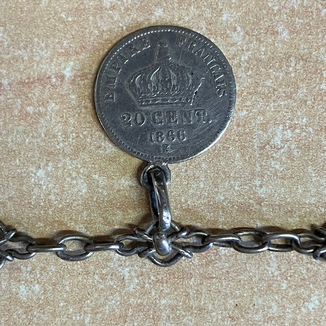 Ancien Bracelet Médaille Empereur Napoléon 3 En Métal Argenté